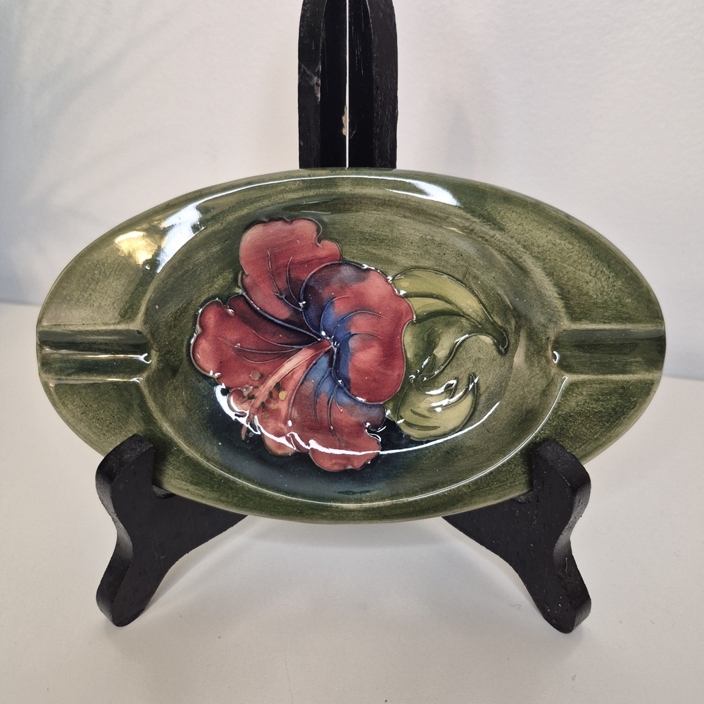 Moorcroft Vintage Hibiscus Bright Floral Oval Ceramic Dish Ashtray